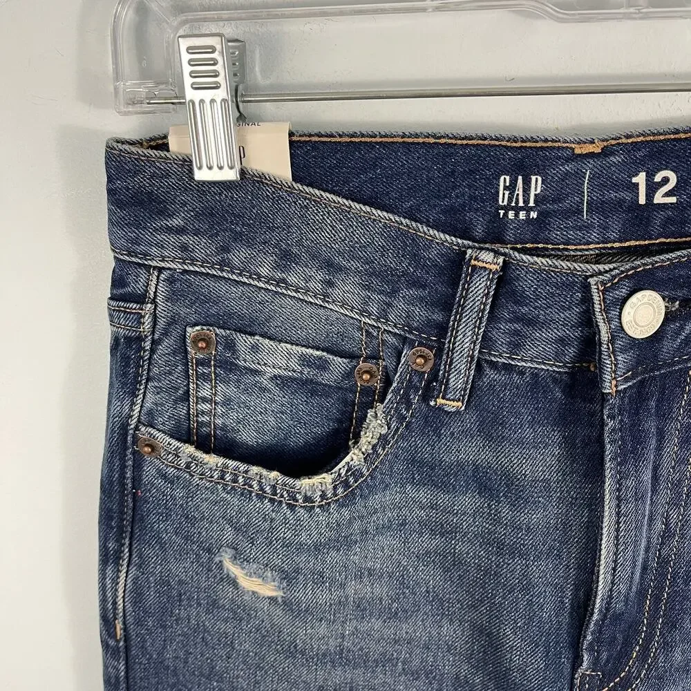NWT Gap Teen Boys Size 12 Original Fit Jeans Blue‎ Straight Leg Distressed